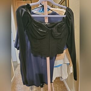 Michel Black Long-Sleeve Bustier Crop Top